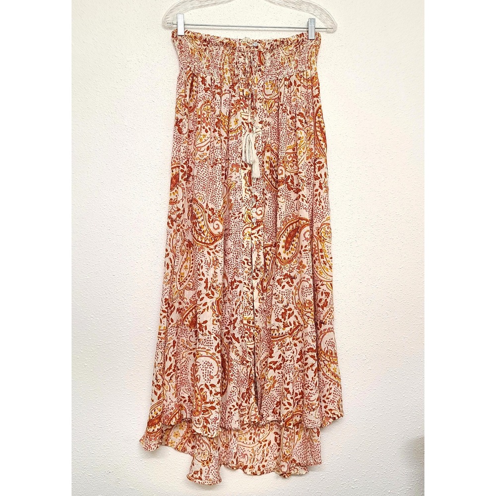 Cynthia Rowley XL Orange Cream Rayon Flowy Elastic Waist Maxi Skirt Boho Resort - Picture 4 of 11